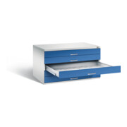 C+P Flachablageschrank Serie 7100_7200, H760xB1350xT960mm, Front Enzianblau, Korpus Lichtgrau (7201-100)