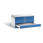 C+P Flachablageschrank Serie 7100_7200, H760xB1350xT960mm, Front Enzianblau, Korpus Lichtgrau (7201-200)