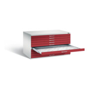 C+P Flachablageschrank Serie 7100_7200, H760xB1350xT960mm, Front Rubinrot, Korpus Lichtgrau (7201-000)