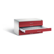 C+P Flachablageschrank Serie 7100_7200, H760xB1350xT960mm, Front Rubinrot, Korpus Lichtgrau (7201-100)
