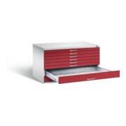 C+P Flachablageschrank Serie 7100_7200, H760xB1350xT960mm, Front Rubinrot, Korpus Lichtgrau (7201-200)