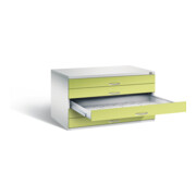 C+P Flachablageschrank Serie 7100_7200, H760xB1350xT960mm, Front Viridingrün, Korpus Lichtgrau (7201-100)