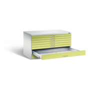 C+P Flachablageschrank Serie 7100_7200, H760xB1350xT960mm, Front Viridingrün, Korpus Lichtgrau (7201-200)