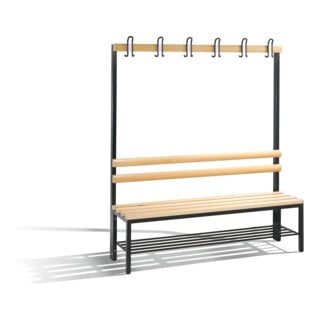 C+P Garderobenbank Basic mit Schuhrost, H1650xB1500xT403mm, Schwarzgrau/Buche