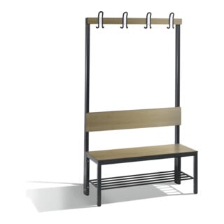 C+P Garderobenbank mit Rückenlehne, Basic Plus, H1650xB1000xT407mm, Gestell Schwarzgrau