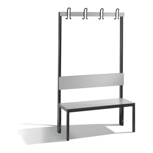 C+P Garderobenbank mit Rückenlehne, Basic Plus, H1650xB1000xT407mm, Gestell Schwarzgrau / Dekor Silbergrau (8060-100)