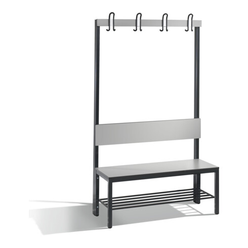 C+P Garderobenbank mit Rückenlehne, Basic Plus, H1650xB1000xT407mm, Gestell Schwarzgrau / Dekor Silbergrau (8060-110)