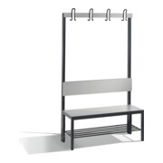 C+P Garderobenbank mit Rückenlehne, Basic Plus, H1650xB1000xT407mm, Gestell Schwarzgrau / Dekor Silbergrau (8060-110)