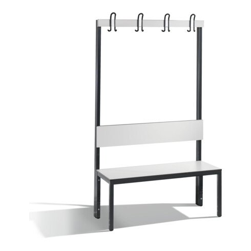 C+P Garderobenbank mit Rückenlehne, Basic Plus, H1650xB1000xT407mm, Gestell Schwarzgrau / Dekor Weiß (8060-100)