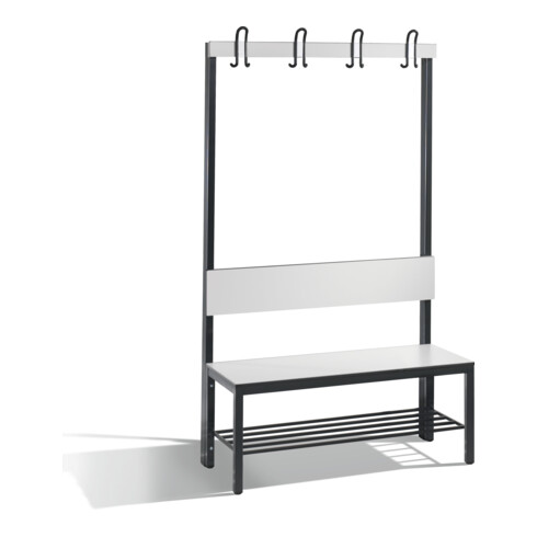 C+P Garderobenbank mit Rückenlehne, Basic Plus, H1650xB1000xT407mm, Gestell Schwarzgrau / Dekor Weiß (8060-110)