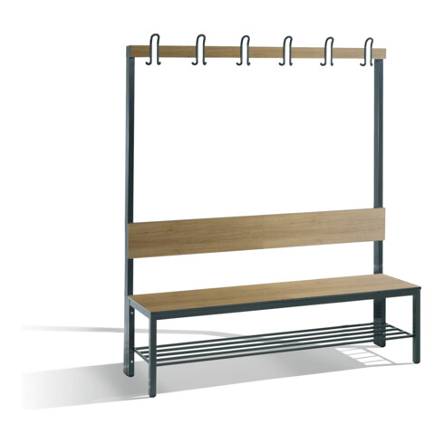 C+P Garderobenbank mit Rückenlehne, Basic Plus, H1650xB1500xT407mm, Gestell Schwarzgrau / Dekor Eiche Sereno (8061-110)