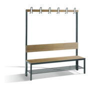 C+P Garderobenbank mit Rückenlehne, Basic Plus, H1650xB1500xT407mm, Gestell Schwarzgrau / Dekor Eiche Sereno (8061-110)