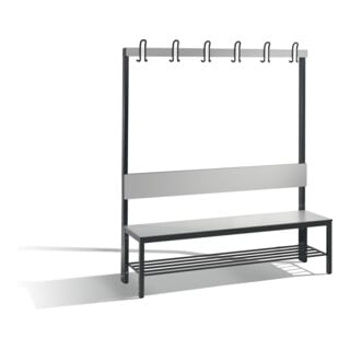 C+P Garderobenbank mit Rückenlehne, Basic Plus, H1650xB1500xT407mm, Gestell Schwarzgrau