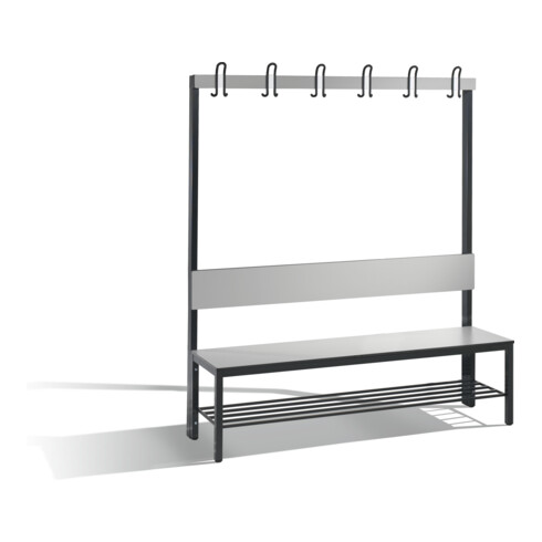 C+P Garderobenbank mit Rückenlehne, Basic Plus, H1650xB1500xT407mm, Gestell Schwarzgrau / Dekor Silbergrau (8061-110)