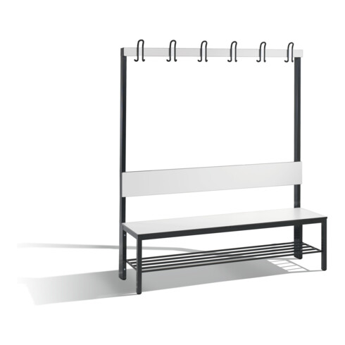 C+P Garderobenbank mit Rückenlehne, Basic Plus, H1650xB1500xT407mm, Gestell Schwarzgrau / Dekor Weiß (8061-110)