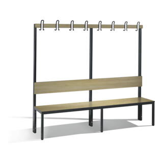 C+P Garderobenbank mit Rückenlehne, Basic Plus, H1650xB1960xT407mm, Gestell Schwarzgrau