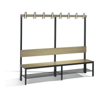 C+P Garderobenbank mit Rückenlehne, Basic Plus, H1650xB1960xT407mm, Gestell Schwarzgrau