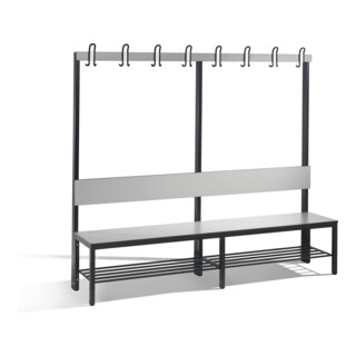 C+P Garderobenbank mit Rückenlehne, Basic Plus, H1650xB1960xT407mm, Gestell Schwarzgrau