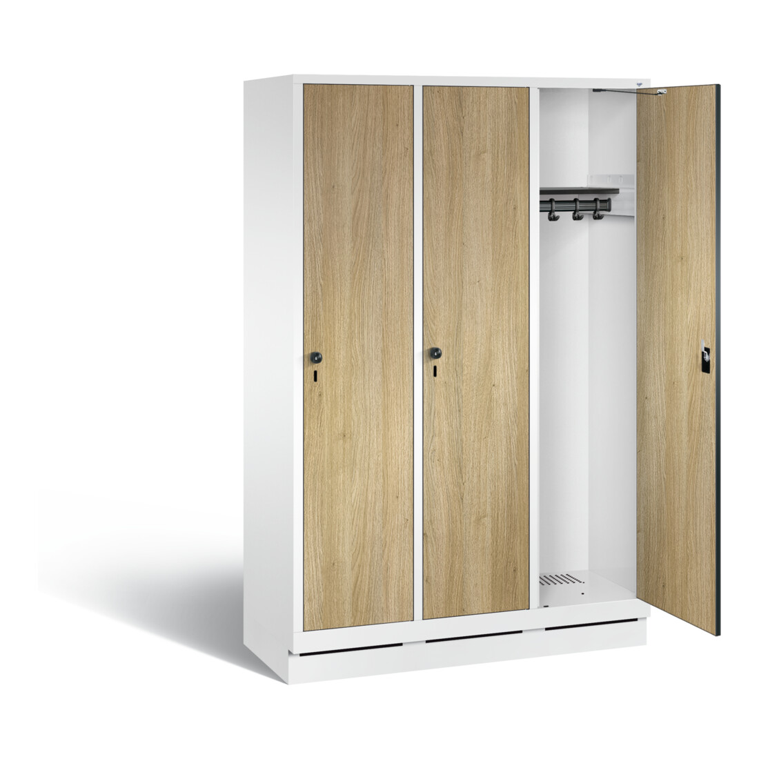 C+P Garderobenschrank Evolo, H1800xB1200xT500mm, Front Dekor Eiche Sereno, Korpus Verkehrsweiß (48020-32)