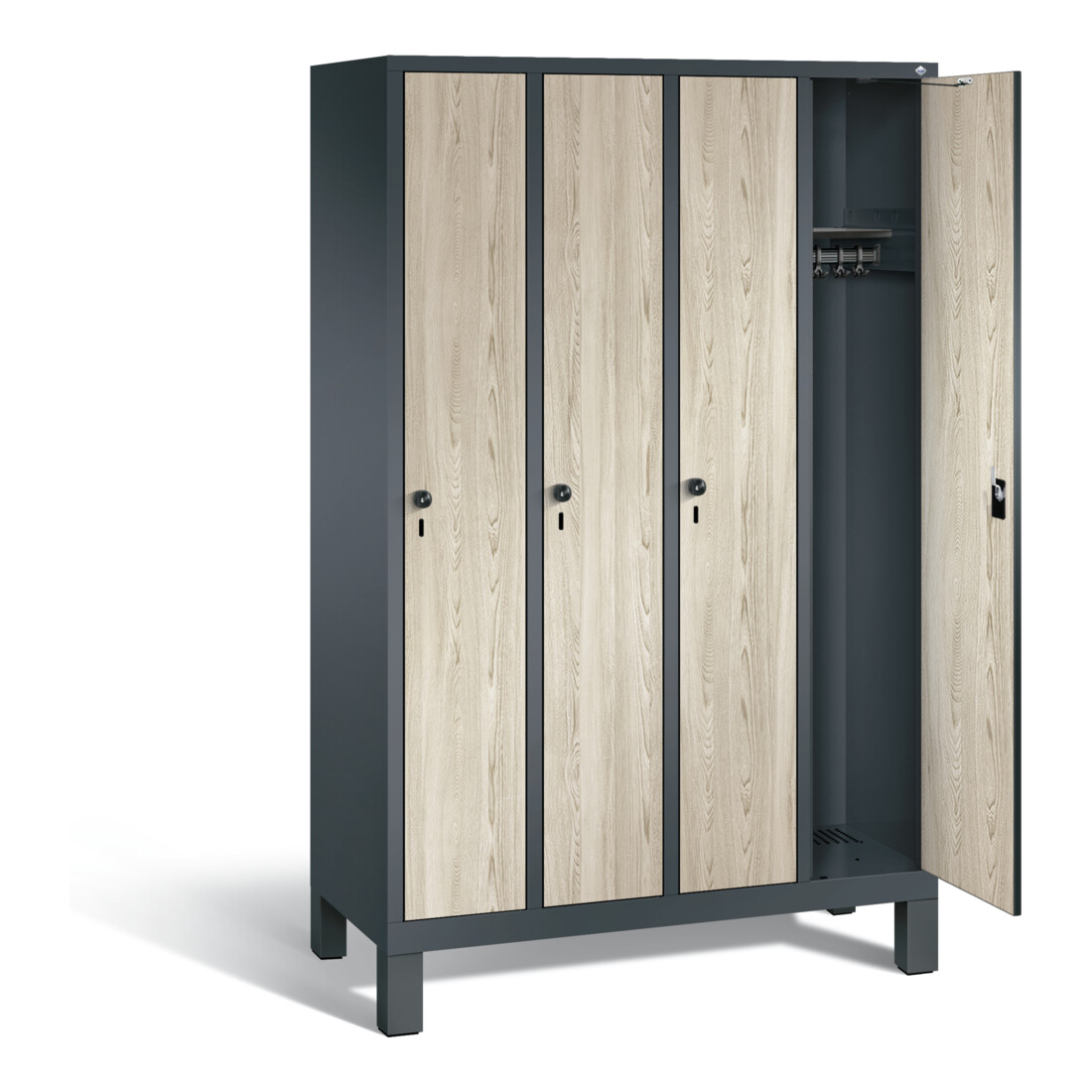 C+P Garderobenschrank Evolo, H1850xB1190xT500mm, Front Dekor Sen-Esche, Korpus Anthrazitgrau (48010-40)