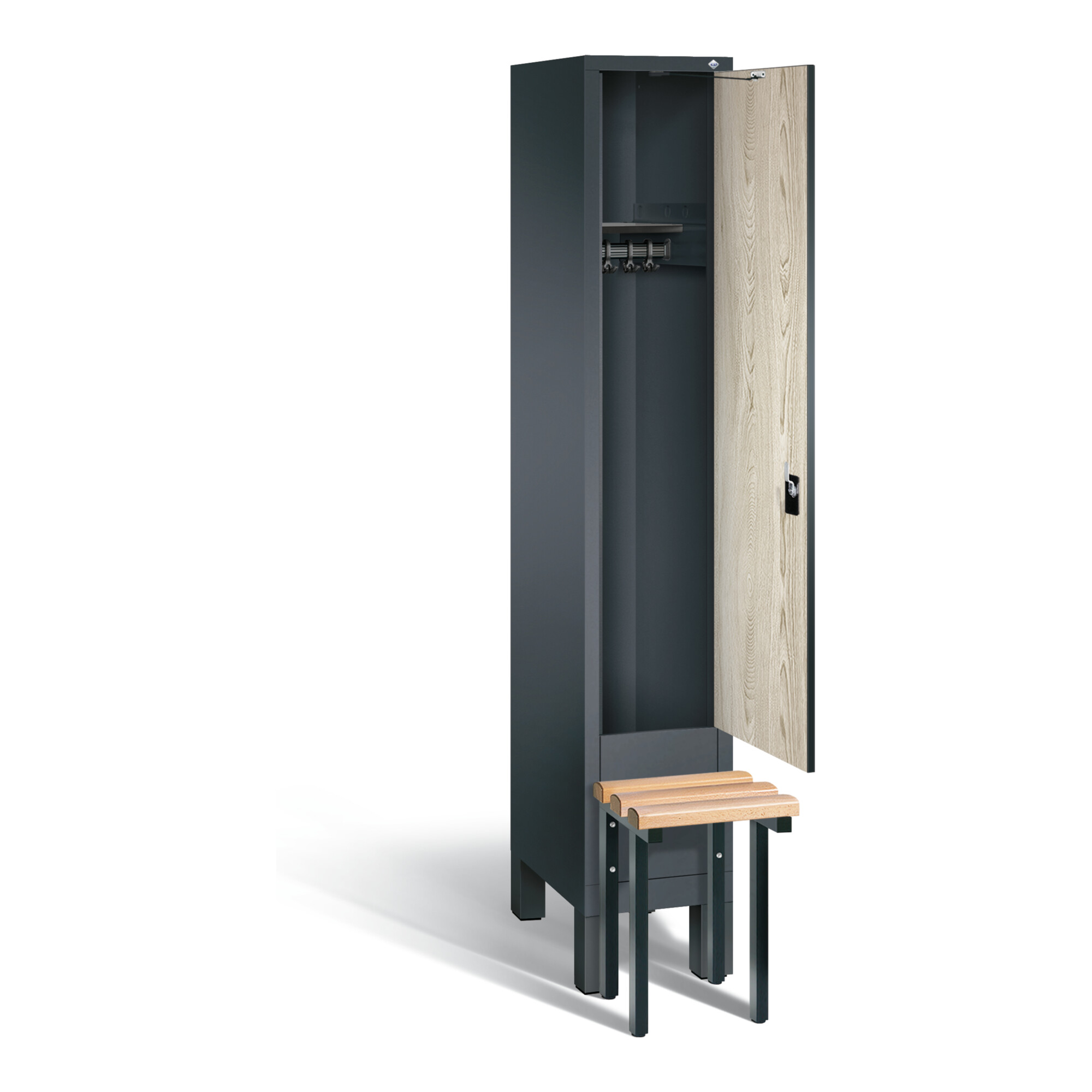 C+P Garderobenschrank Evolo, H1850xB320xT815mm, Front Dekor Sen-Esche, Korpus Anthrazitgrau, Gestell Schwarzgrau (48030-10) ; C + P Möbelsysteme