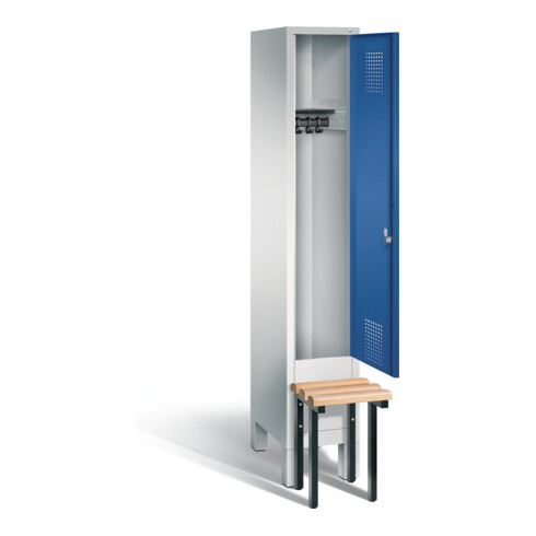 C+P Garderobenschrank Evolo, H1850xB320xT815mm, Front Enzianblau, Korpus Lichtgrau, Gestell Schwarzgrau (48030-10)