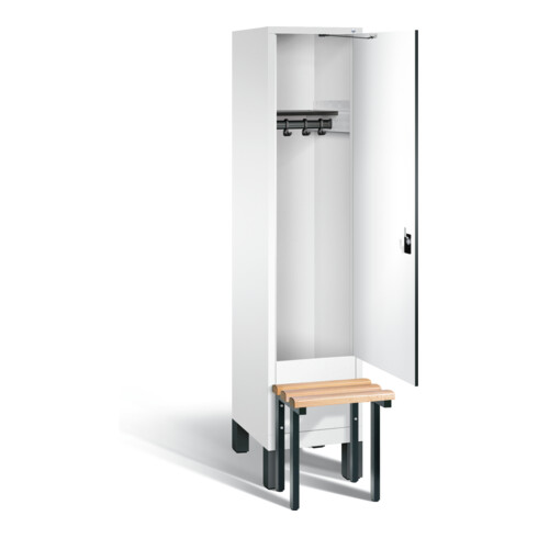 C+P Garderobenschrank Evolo, H1850xB420xT815mm, Front Dekor Weiß, Korpus Verkehrsweiß, Gestell Schwarzgrau (48030-12)