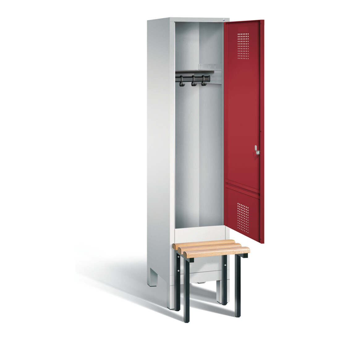C+P Garderobenschrank Evolo, H1850xB420xT815mm, Front Rubinrot, Korpus Lichtgrau, Gestell Schwarzgrau (48030-12)