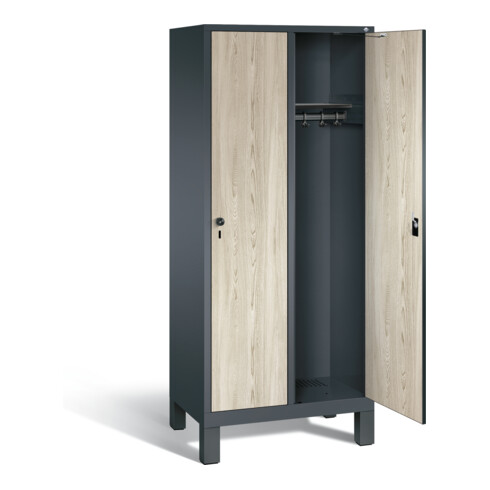 C+P Garderobenschrank Evolo, H1850xB810xT500mm, Front Dekor Sen-Esche, Korpus Anthrazitgrau (48010-22)