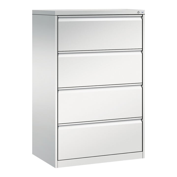 C+P Hängeregistraturschrank Acurado für Hängehefter DIN A4, 4 Schubladen, zweibahnig Front Lichtgrau Korpus Lichtgrau
