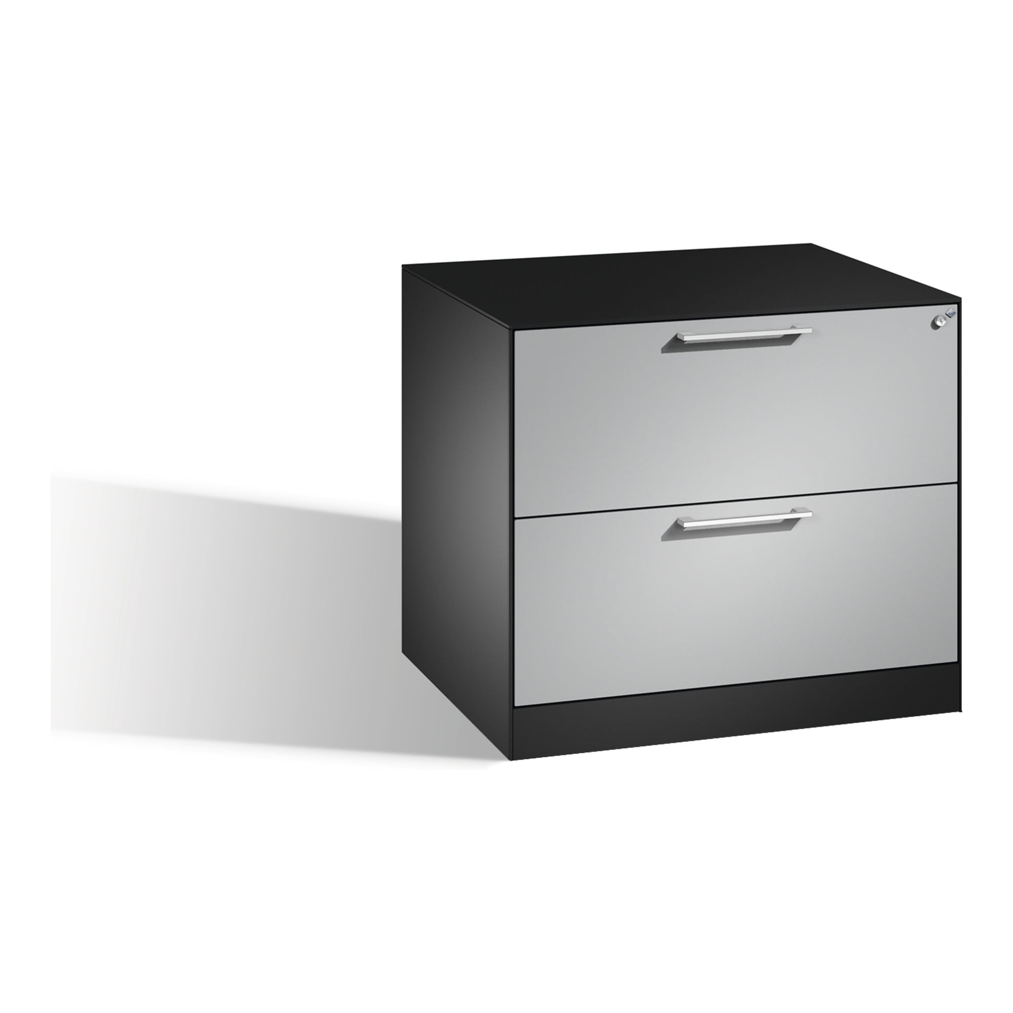 C+P Hängeregistraturschrank Asisto DIN A4, 2 Schubladen, zweibahnig Front Weißaluminium Korpus Schwarzgrau ; C + P Möbelsysteme