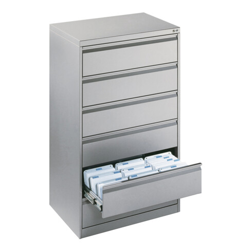 C+P Karteischrank Acurado für Karteikarten DIN A5 quer, 6 Schubladen, dreibahnig Front Lichtgrau Korpus Lichtgrau