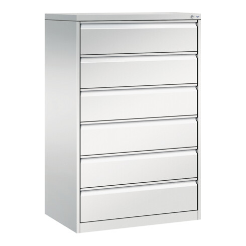 C+P Karteischrank Acurado für Karteikarten DIN A5 quer, 6 Schubladen, dreibahnig Front Lichtgrau Korpus Lichtgrau