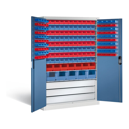 C+P Magazinschrank Acurado, H1950xB1200xT500mm, Front Fernblau, Korpus Lichtgrau (8931-501)