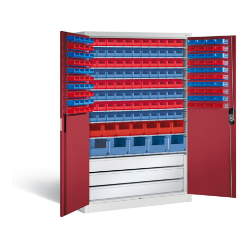 C+P Magazinschrank Acurado, H1950xB1200xT500mm, Front Rubinrot, Korpus Lichtgrau (8931-501)