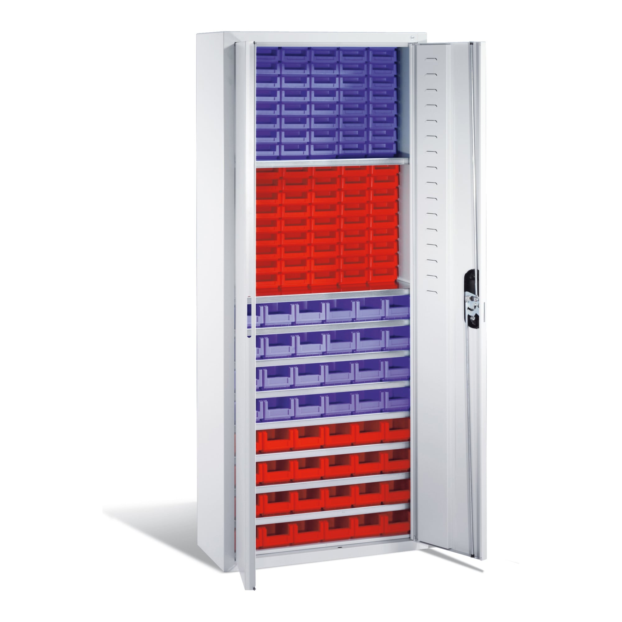 C+P Magazinschrank mit 138 Sichtlagerkästen, H1690xB700xT300mm Front Lichtgrau Korpus Lichtgrau ; C + P Möbelsysteme