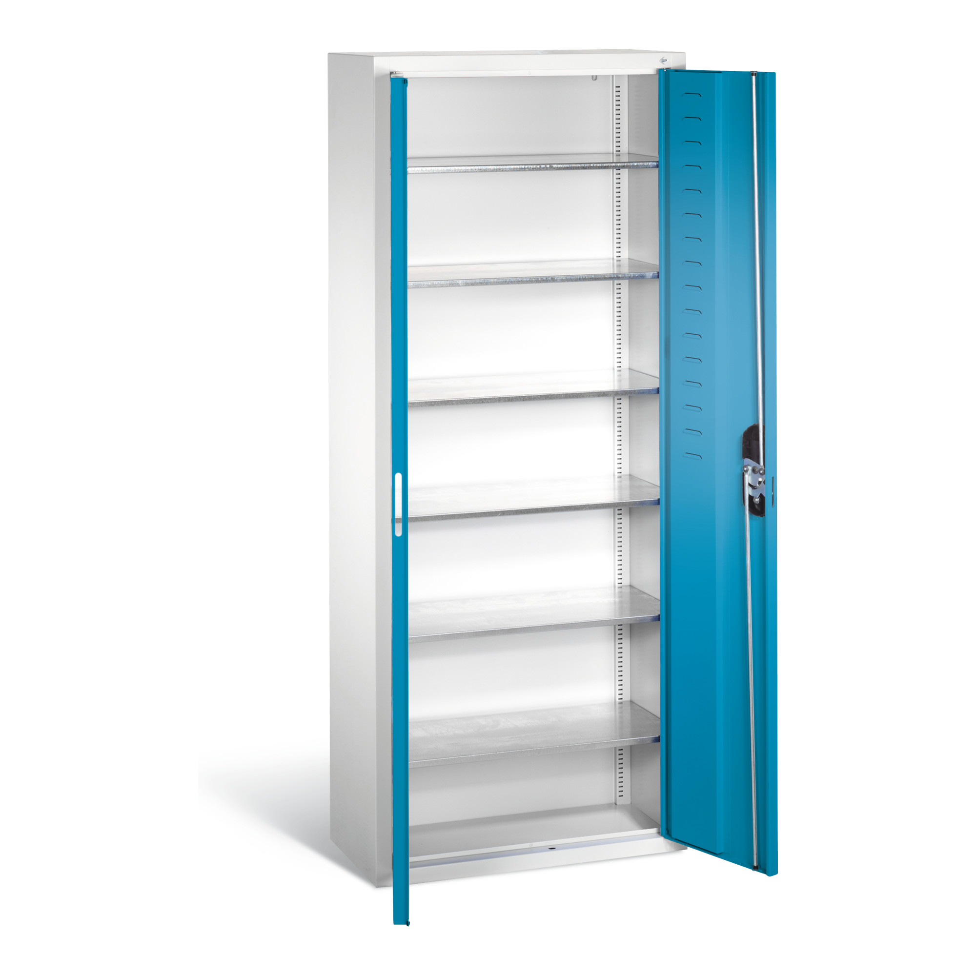 C+P Magazinschrank mit 6 Böden zur Aufnahme von Sichtlagerkästen, H1690xB700xT300mm Front Lichtblau Korpus Lichtgrau ; C + P Möbelsysteme