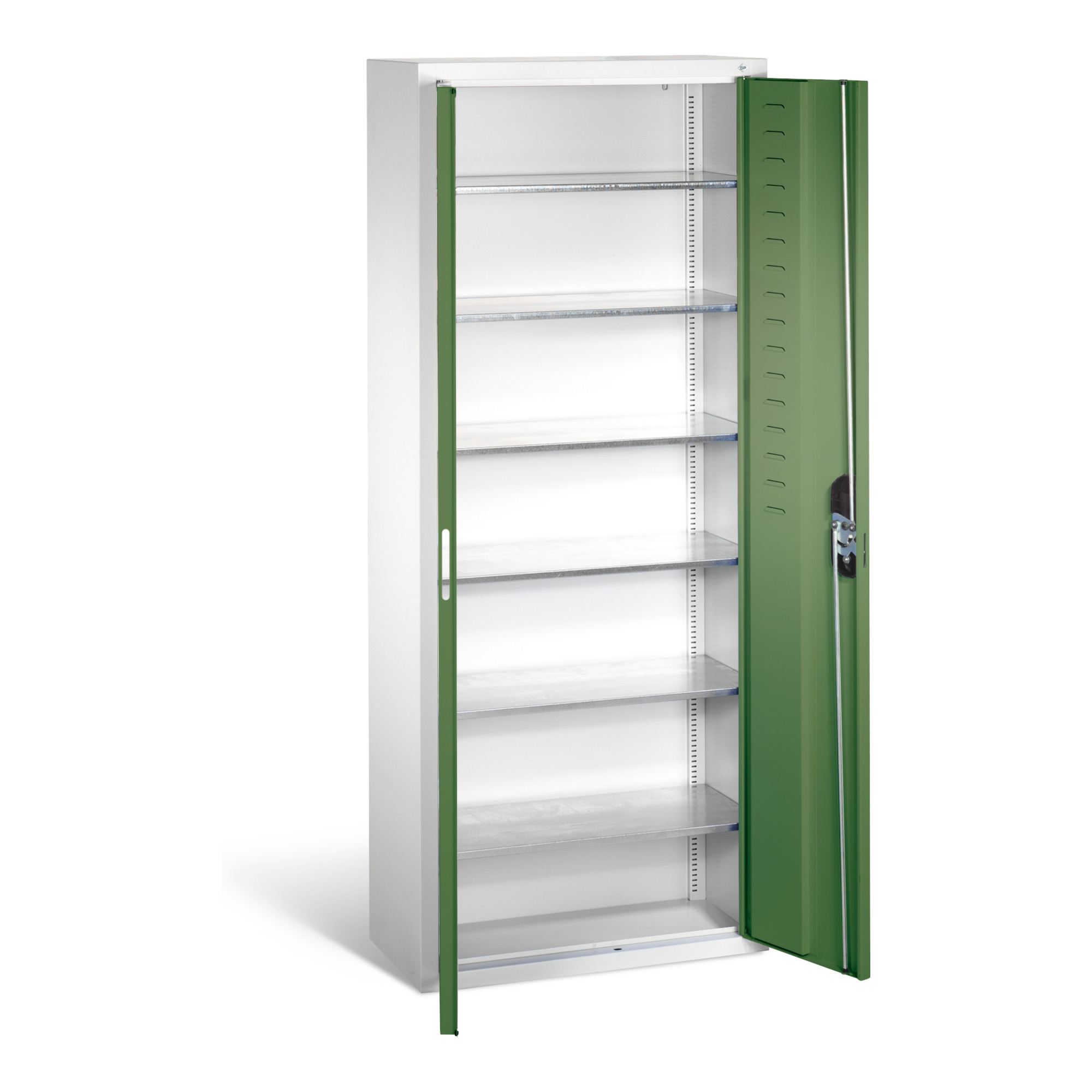 C+P Magazinschrank mit 6 Böden zur Aufnahme von Sichtlagerkästen, H1690xB700xT300mm Front Resedagrün Korpus Lichtgrau ; C + P Möbelsysteme