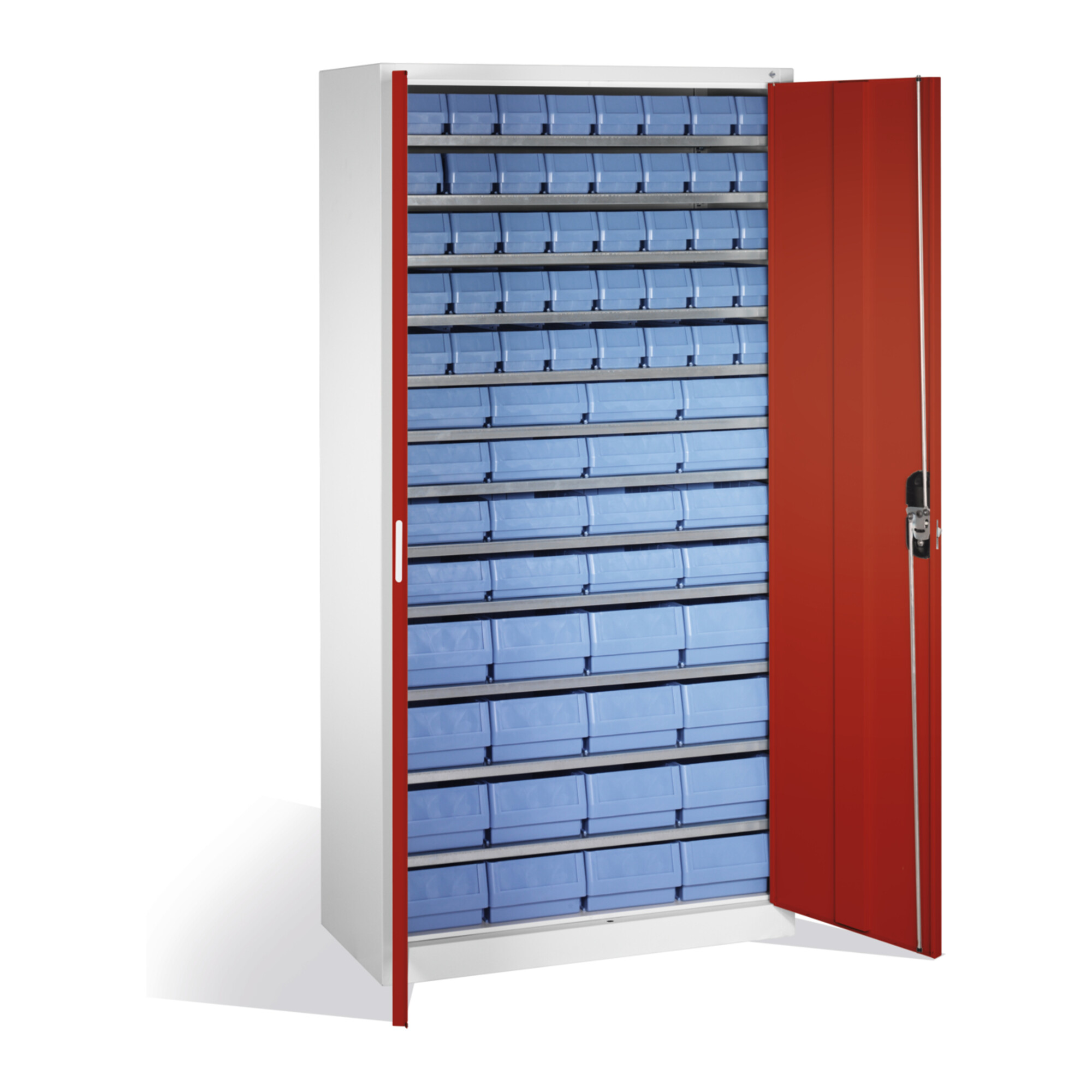 C+P Magazinschrank mit 72 Regalkästen, H1980xB1000xT420mm Front Rubinrot Korpus Lichtgrau ; C + P Möbelsysteme