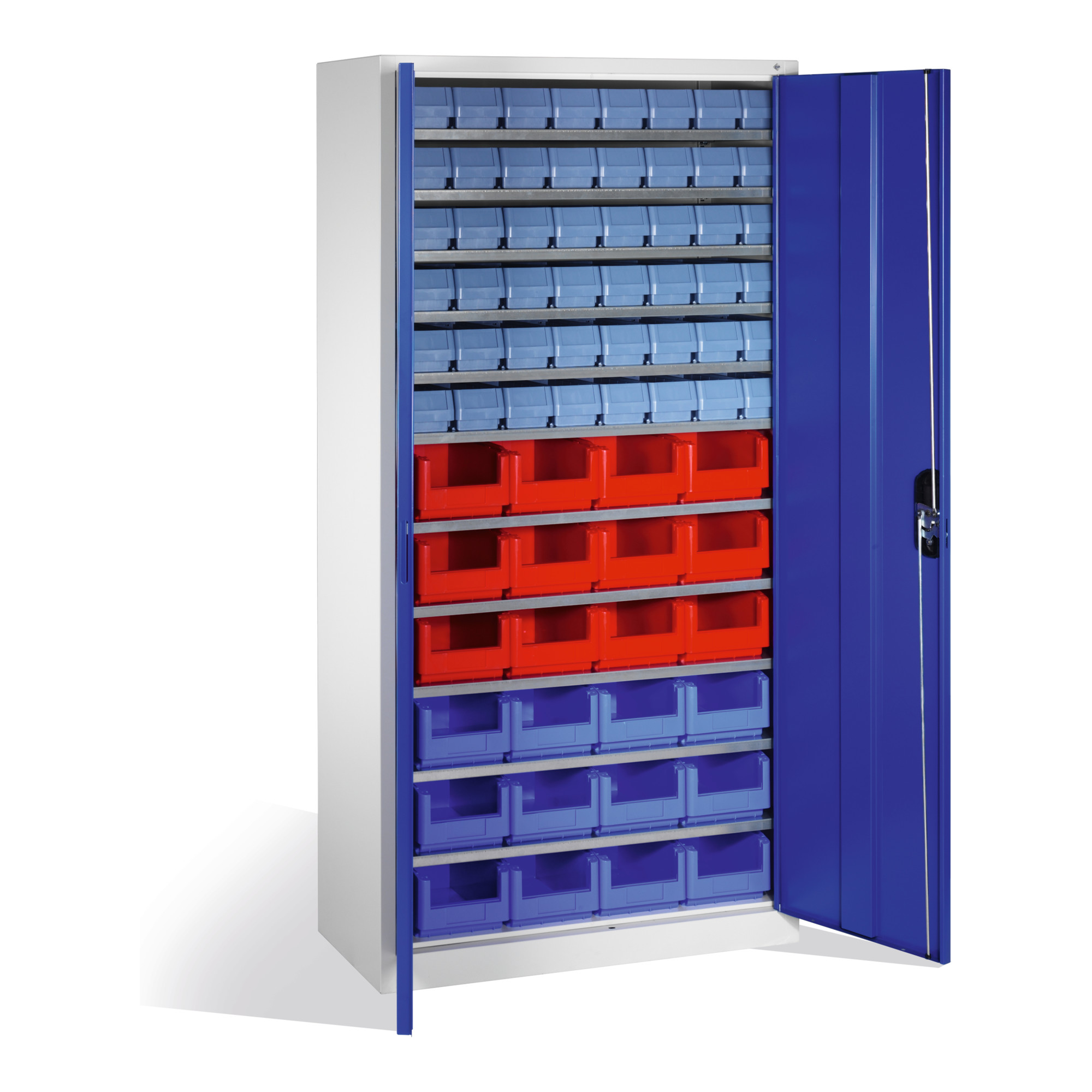 C+P Magazinschrank mit 72 Sichtlager- und Regalkästen, H1980xB1000xT420mm Front Enzianblau Korpus Lichtgrau ; C + P Möbelsysteme