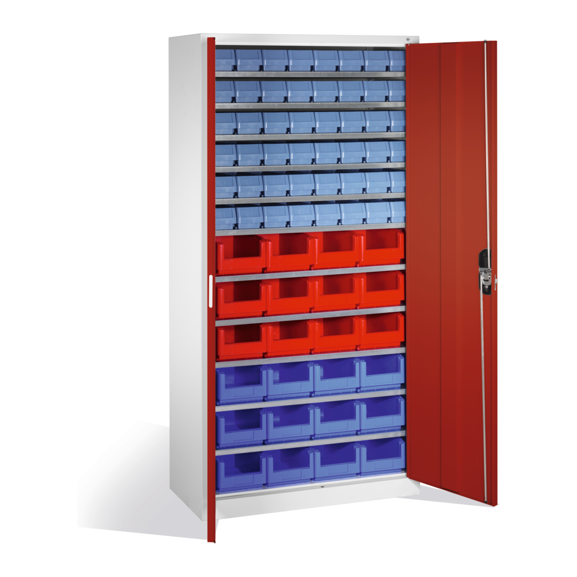 C+P Magazinschrank mit 72 Sichtlager- und Regalkästen, H1980xB1000xT420mm Front Rubinrot Korpus Lichtgrau ; C + P Möbelsysteme
