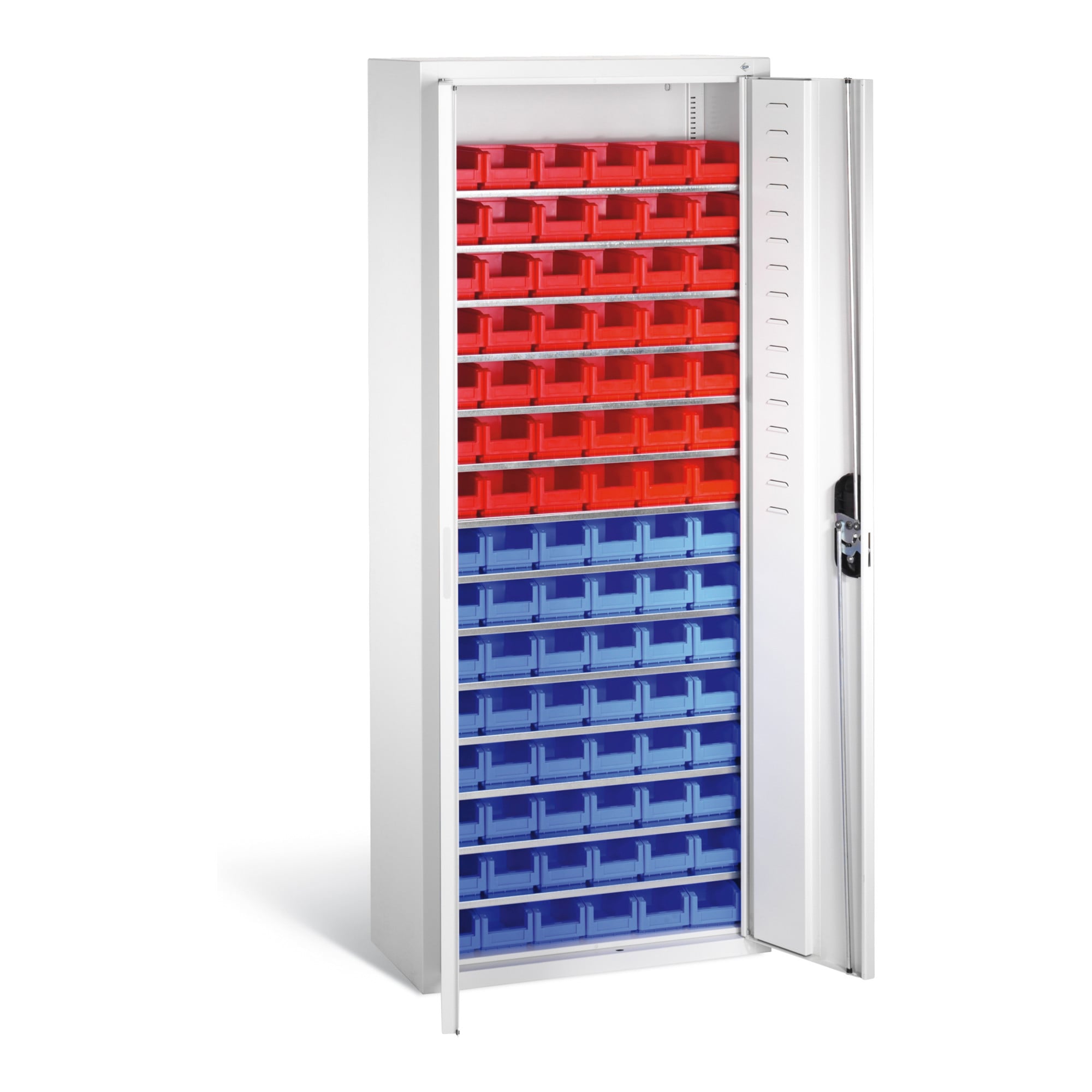 C+P Magazinschrank mit 90 Sichtlagerkästen, H1690xB700xT300mm Front Lichtgrau Korpus Lichtgrau ; C + P Möbelsysteme