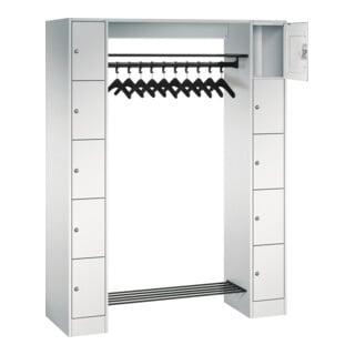 C+P Offene Garderobe mit Schließfächern für 10 Personen, H1950xB1430xT480mm Front Lichtgrau Korpus Lichtgrau