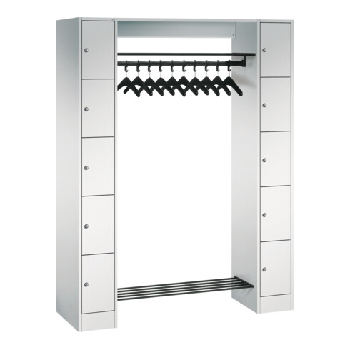 C+P Offene Garderobe mit Schließfächern für 10 Personen, H1950xB1430xT480mm Front Lichtgrau Korpus Lichtgrau