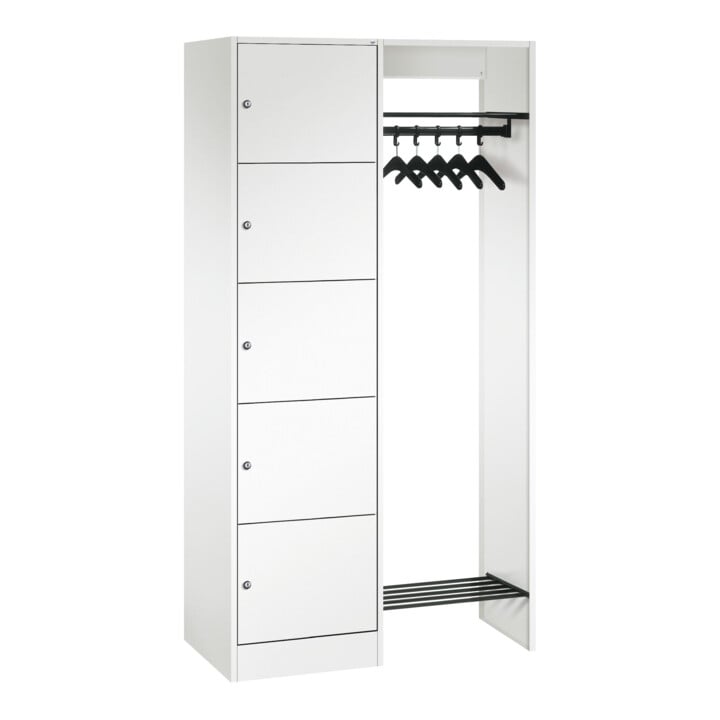 C+P Offene Garderobe Serie 8070 5 Fächer Sockel 1950 x 960 x 480mm weiß
