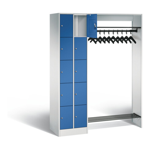 C+P Offene Garderobe Serie 8070, H1950xB1410xT480mm, Front Enzianblau, Korpus Lichtgrau (80720-00)