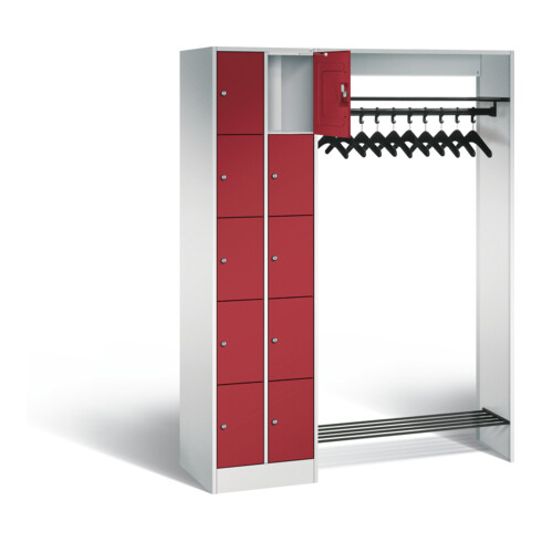 C+P Offene Garderobe Serie 8070, H1950xB1410xT480mm, Front Rubinrot, Korpus Lichtgrau (80720-00)