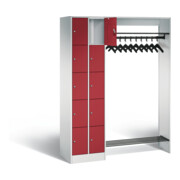 C+P Offene Garderobe Serie 8070, H1950xB1410xT480mm, Front Rubinrot, Korpus Lichtgrau (80720-00)