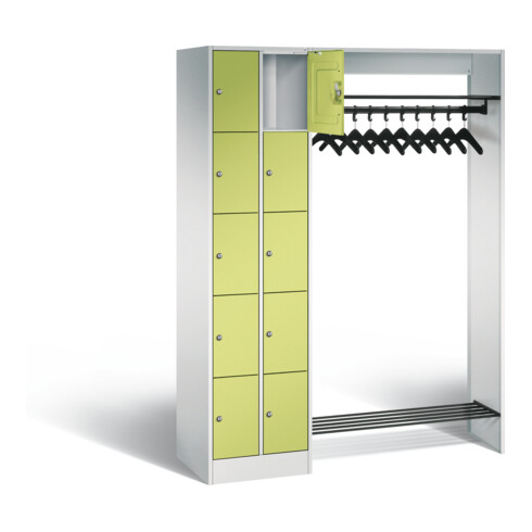 C+P Offene Garderobe Serie 8070, H1950xB1410xT480mm, Front Viridingrün, Korpus Lichtgrau (80720-00)