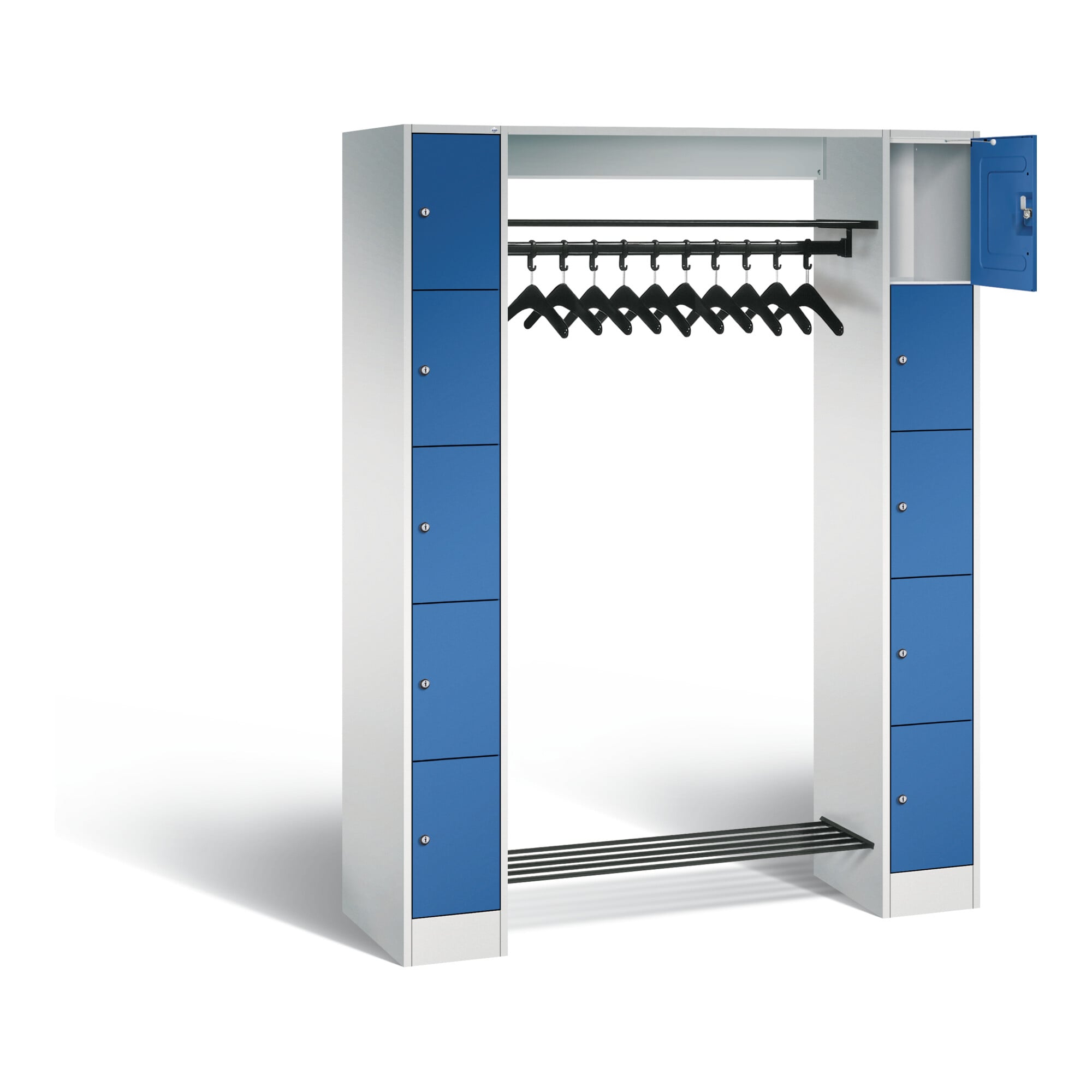 C+P Offene Garderobe Serie 8070, H1950xB1430xT480mm, Front Enzianblau, Korpus Lichtgrau (80710-00) ; C + P Möbelsysteme